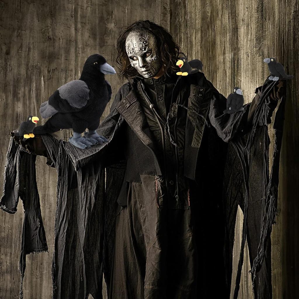 HyDren 5 Pcs Crow Plush Stuffed Animal Black Bird Plush Stuffed Animal Toy 14 Inch Large Realistic Mommy Bird Plush with 4 Small Babies Plushies in