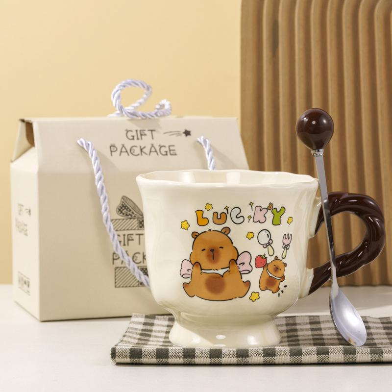 Buddhist Kapibala Ceramic Cup High-Pretty Capybara Mug with Spoon Cute Student Water Cup Couple Souvenir