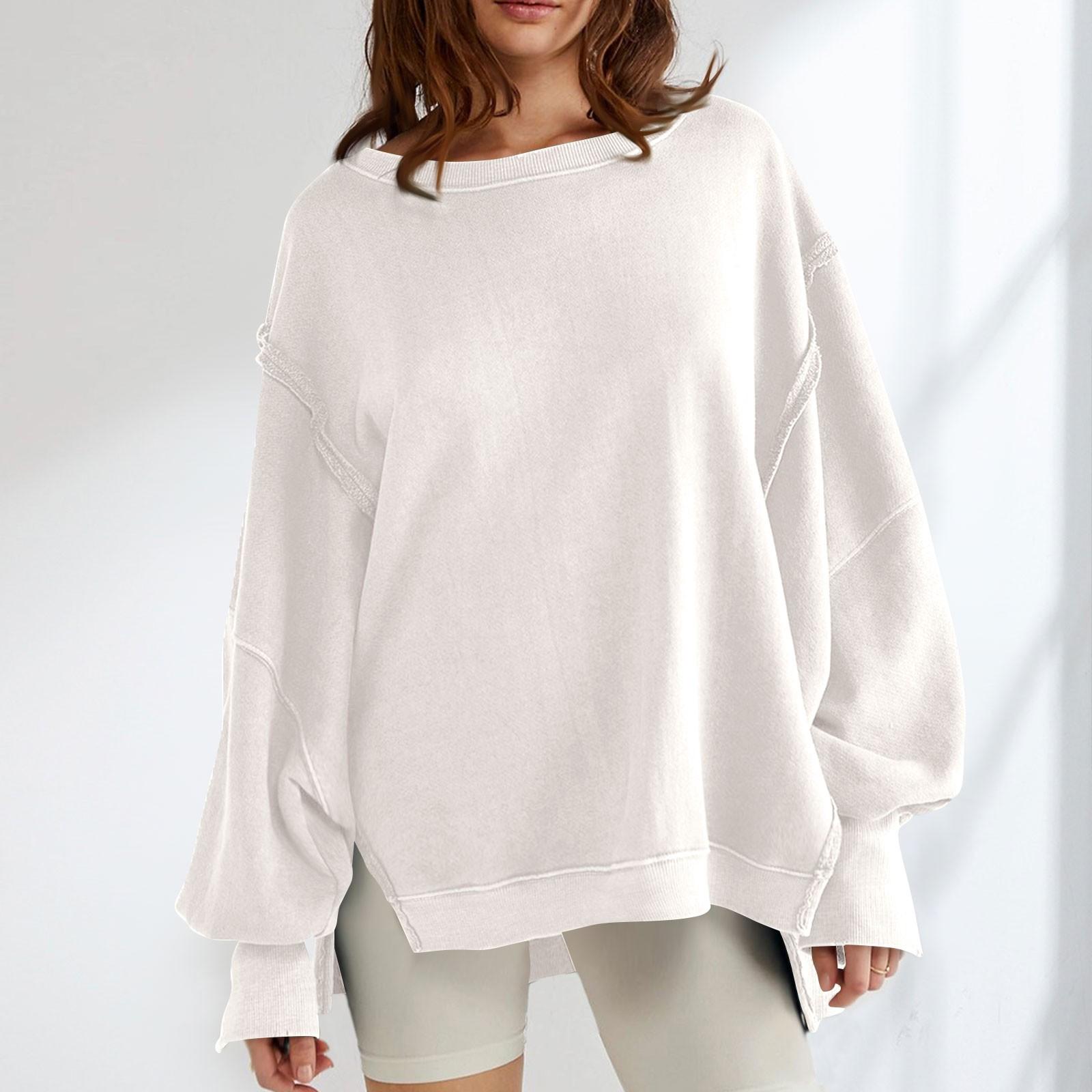 

Женская мода спортивная базовая рубашка домашняя одежда трикотаж длинный рукав топ XL белый