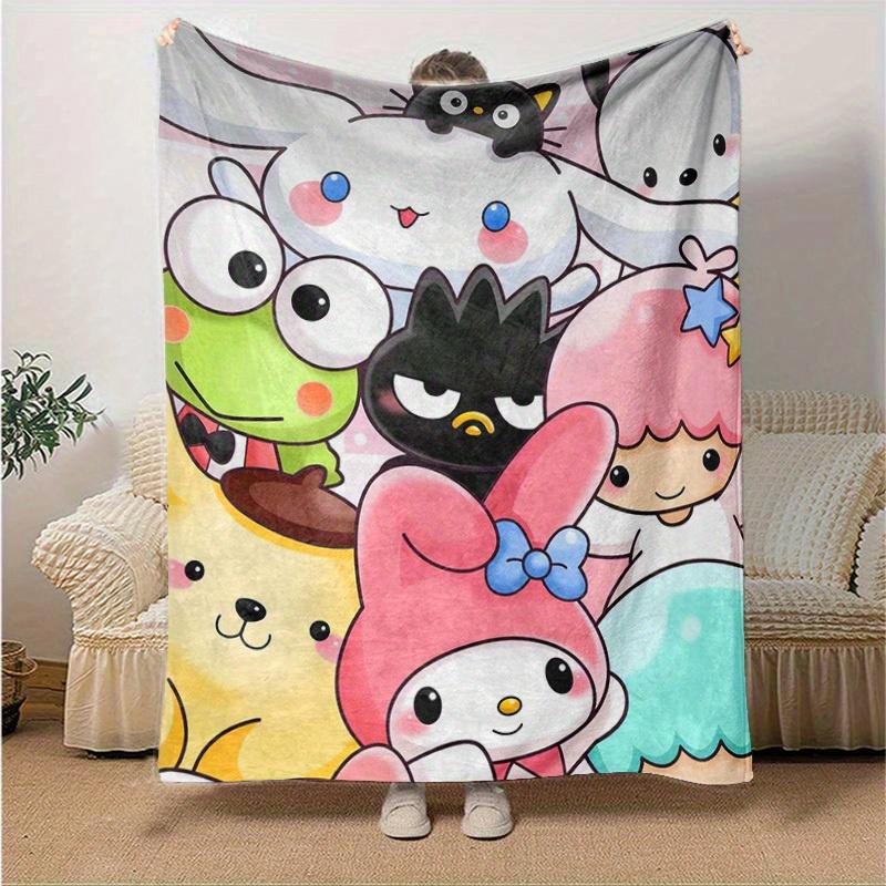 

1pc Sanrio Cute Characters Home Decor Flannel Blanket: Perfect Gift for Bedroom, Living Room, Travel, Camping, Car, Beach, Office Nap, Ideal Sofa Blan 130x150cm