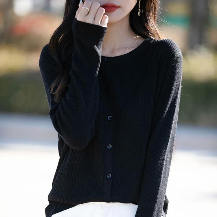 Korean Style Loose Long Sleeve Womens Cardigan Sweater Mini Coat Spring New Round Neck Knitted Outerwear