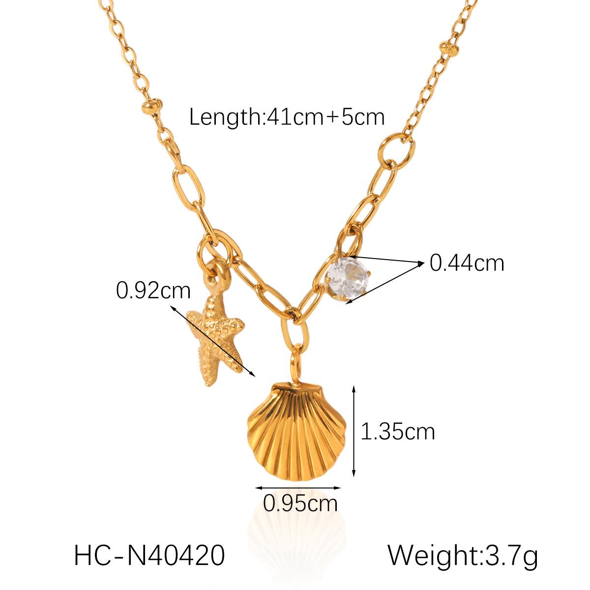 

Stainless steel starfish shell zircon pendant necklace, niche design ocean style titanium steel clavicle chain, fade-resistant