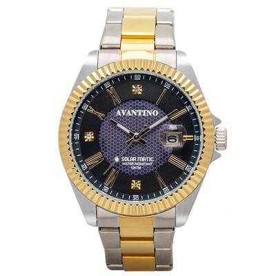 [Clefer] Analog Men's Solar Avantino Watch, Silver AV-AM404-BKT