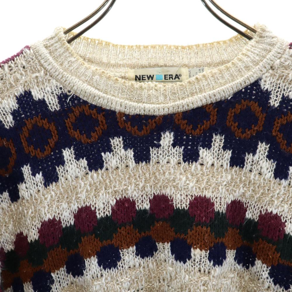 NEW ERA 80s Old USA made Border Pattern Long sleeve sweater L Men's Used