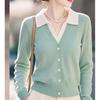 Mint Green Lapel Inside with Bottom Knitted Sweater Women's Clothing Autumn New Sweater Fake Two Long-sleeved Top