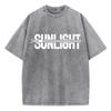 Sunlight Cotton Washed T Shirts Women Zipper Pattern Prints T-Shirts Distressed Oversized O-Neck Tops Casual Womans