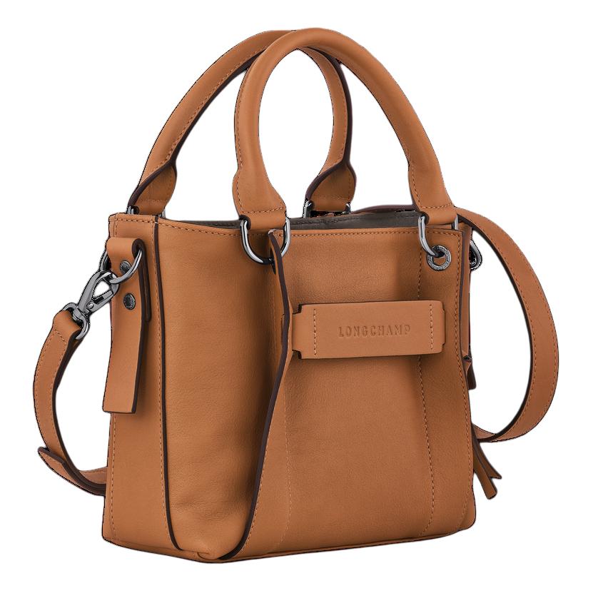 Longchamp 3D-Logo-Aufnäher Reißverschluss Kleine Kalbsleder Schulter-Crossbody-Tote-Tasche Damenhandtaschen Kamelbraun 10197HCV016