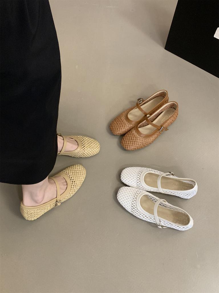 Female Buckle Strap Footwear Ladies Flats Mary Janes Shoes New 2025 Mesh Shallow Women Ballet Flats Shoes