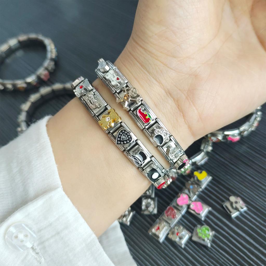 100Pcs Italian Charm Bracelet Module Set Interchangeable Stainless Steel Modular Links Jewelry Making Components