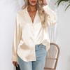 Langermede silkeskjorter Dame Spring Button Up Satin Bluse Sommer Løs kontor Dameoverdeler Blusas Casual Shirt 26105