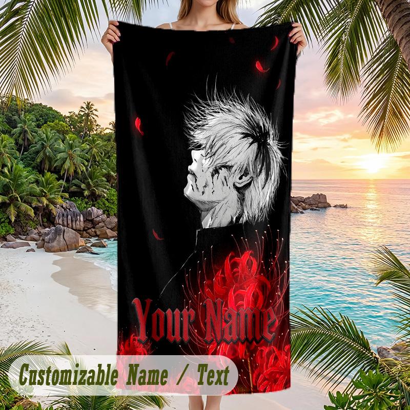 Tokyo Ghoul Beach Towel, Personalized Custom Name Text, Quick Dry Large Absorbent Towel For Beach Pool