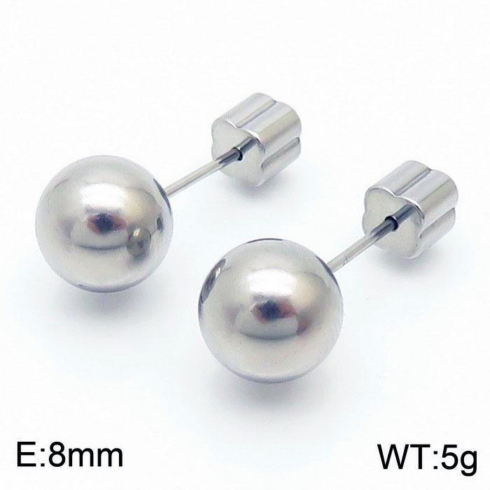 European & American Titanium Steel Round Bead Women's Stud Earrings - Simple Street Style Accessories