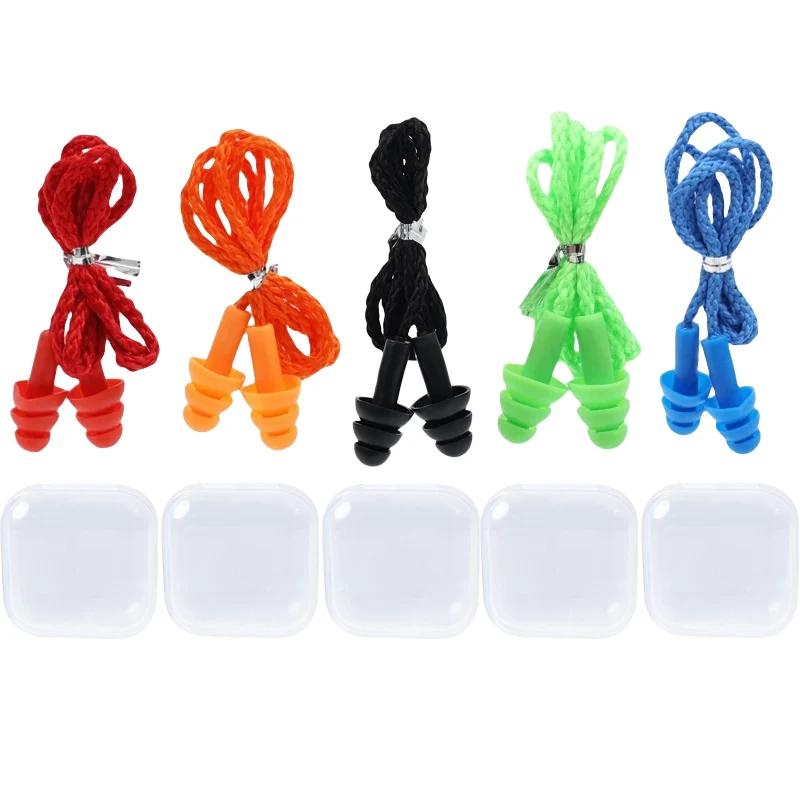 Noise Cancelling Ear Plugs Waterproof Swimming Soft Silicone Corded Earplugs Ears Protector Reusable Headwear Earplugs With Rope