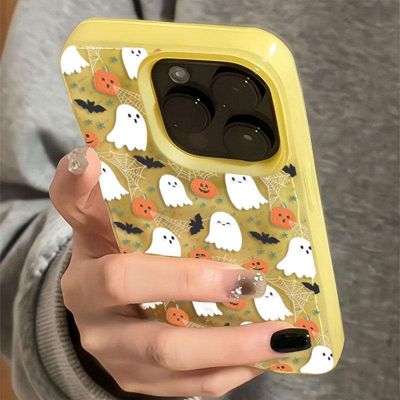 Halloween Ghosts Pumpkin Print Phone Case for iPhone 17 16 11 15 14 13 12 Pro Max 15 16 Plus 17 Air Folds Texture Bumper Cover