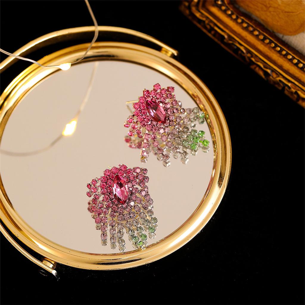 Modne super błyszczące gradientowe kolczyki z pełnymi diamentowymi frędzlami Premium Feeling Temperament Studs kolczyki damskie 1 para