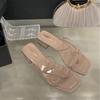 2025 Summer New Thick Heel French Square Toe Cool Slippers Women's Shoes Outside