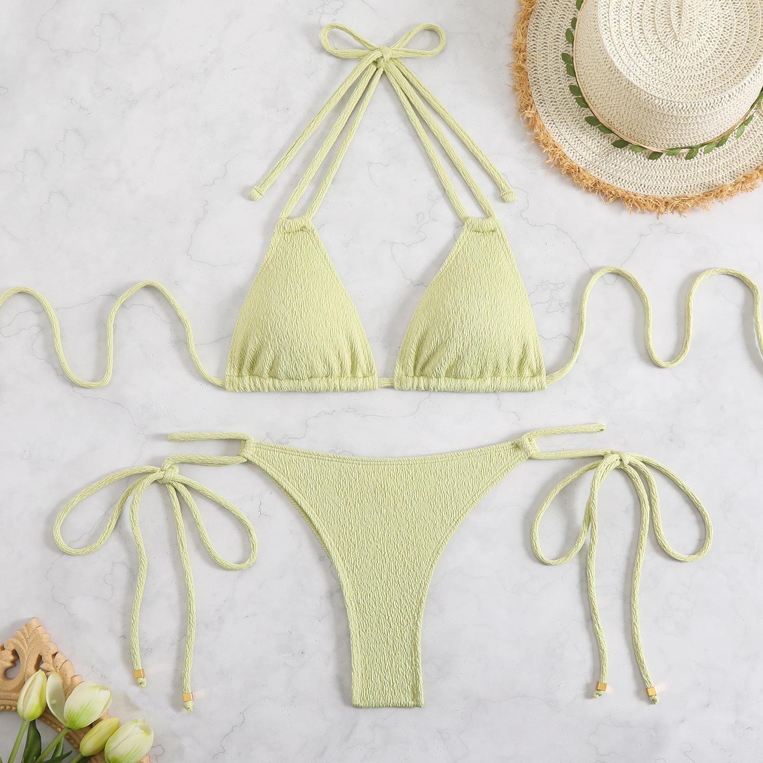 

2025 Однотонный Раздельный Купальник Бикини для Женщин - Европейский и Американский Стиль, На Шнуровке, Пляжный и Отпускной Шик Large зелёный