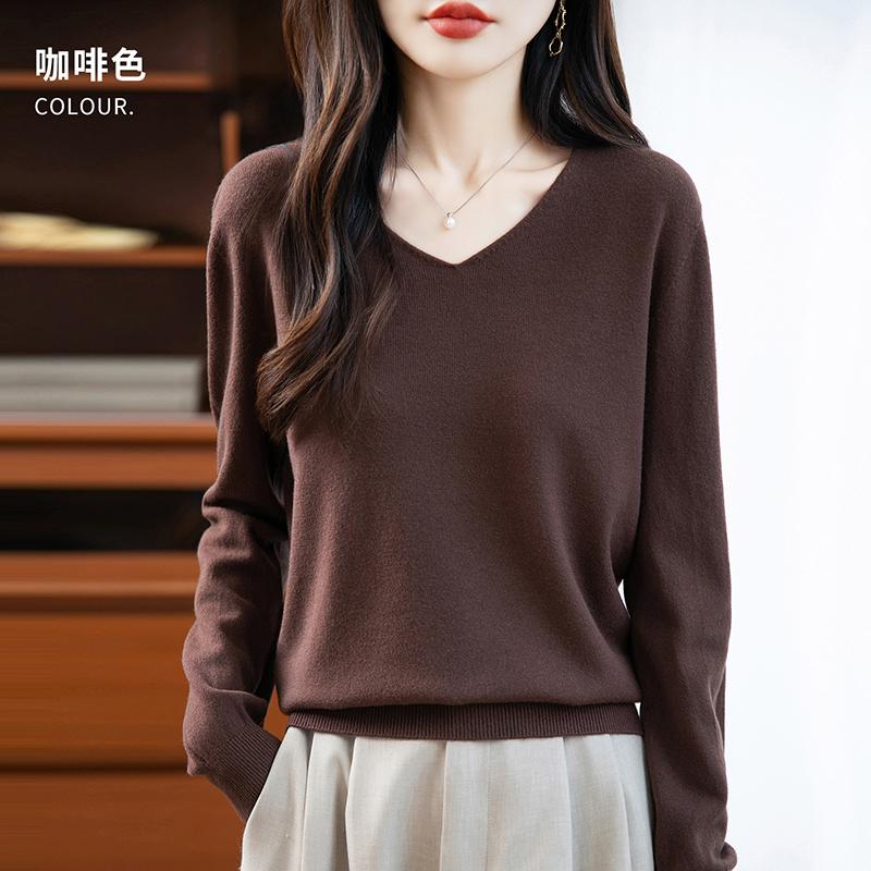 Women's V-neck Sweater Qinghe Cashmere 30% Cashmere 70% Wool Autumn and Winter Fashion Warm Versatile