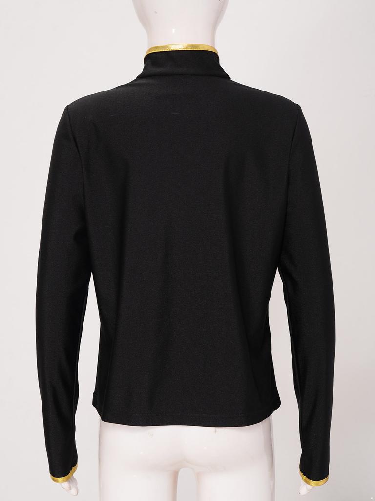 Sweat à capuche enfant scintillant avec strass et rayures métalliques, fermeture éclair, col montant, manches longues pour le patinage artistique, la gymnastique, l'entraînement
