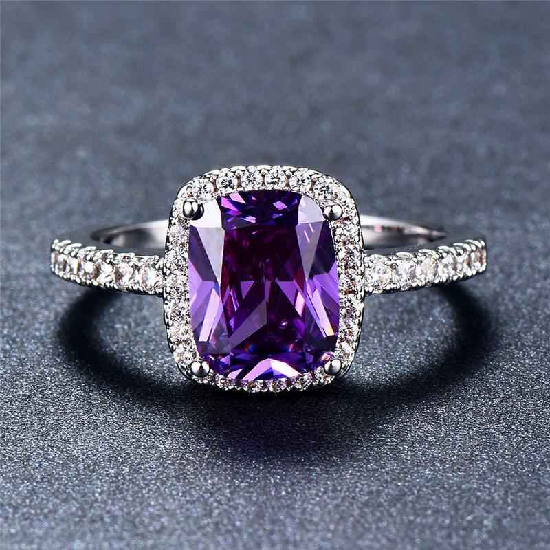 Bague de Luxe Femme Fille Grosse Pierre de Cristal CZ Couleur Blanc Bleu Violet Vert Alliances Pour Femmes