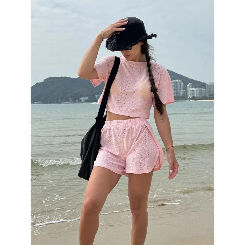 European and American Cross-border Spring/summer New Women's Top + Shorts Two-piece Set