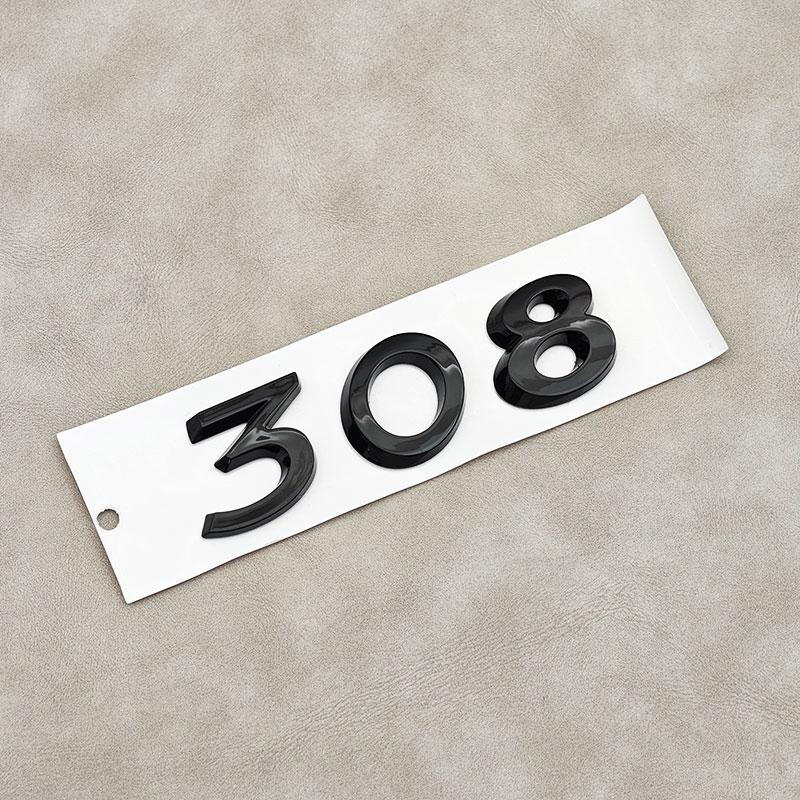 3D ABS 308 Logo Chrome Glossy Black Emblem Car Rear Trunk Sticker Badge Decal For Peugeot 308 Auto Accessories