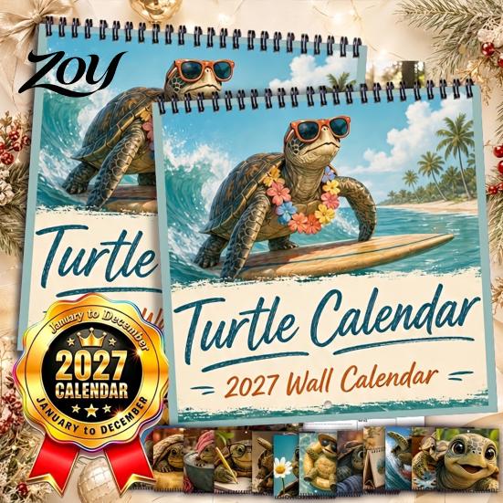 Creative Gift for Turtle Lovers 2025 Themed Wall Calendar, 12 Month Hanging Planner with Thick Decorative Animal Art Calendar Cotton Pulp Paper