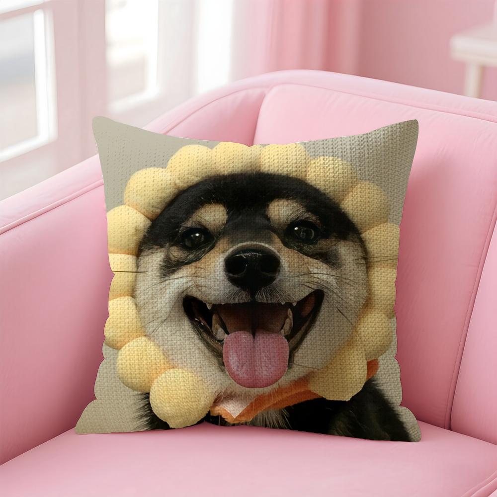 Funny Cute Dog Cat Cushion Cover Natural Linen Pillow Case Double-Sided Print Decorative Sofa Pillowcase Home Decor Gift