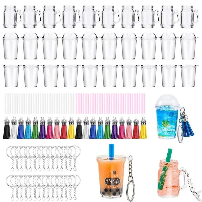 

100Pcs Mini Cup Summer Drinks Pendants DlY Keychain Making Accessories,for DIY Keychain Decors Making Kit