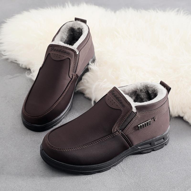 2025 winter new men's cotton shoes non-slip warm leather waterproof elderly cotton shoes piled thickened snow boots