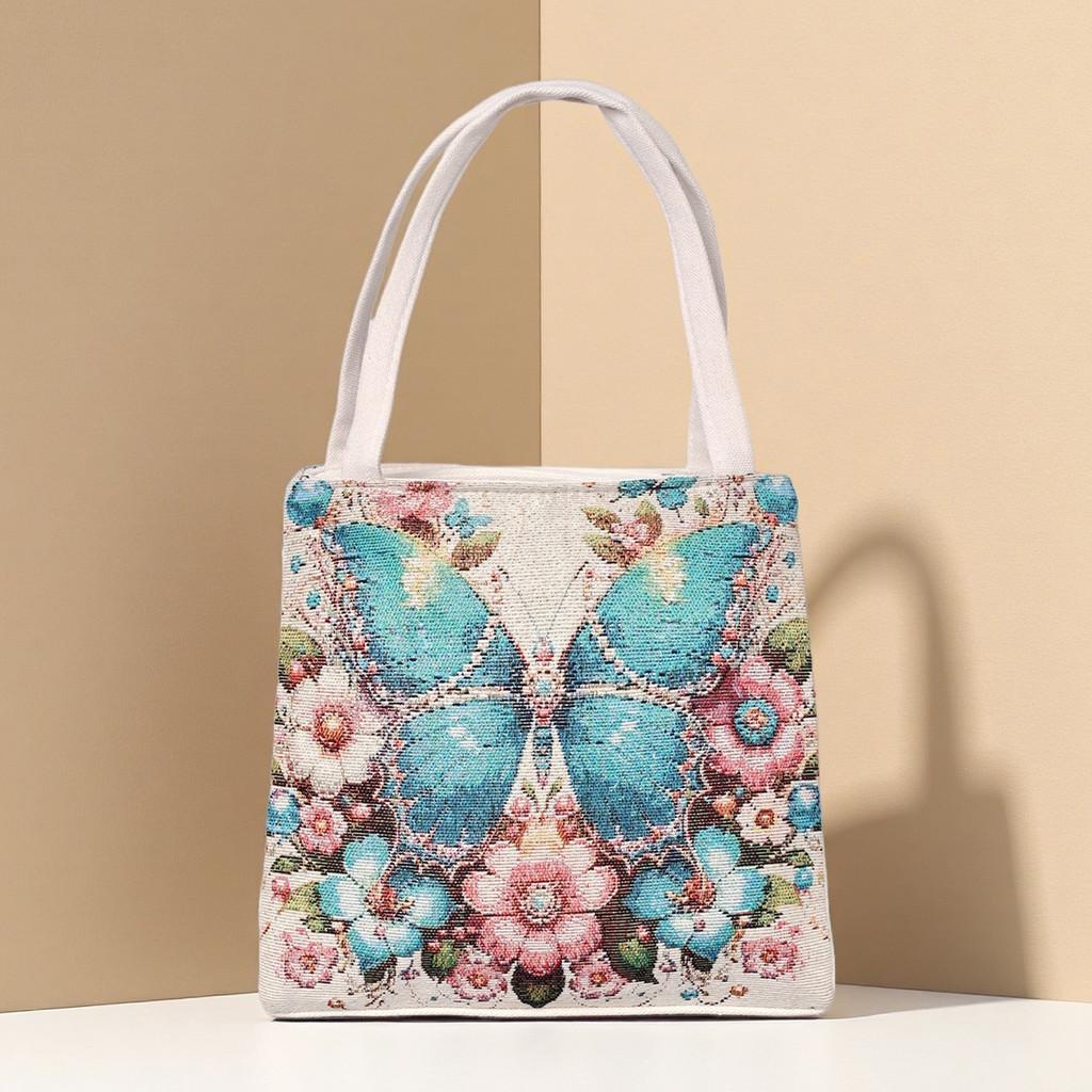 Panda Pattern Canvas Handheld Bag With Embroidery For Casual Day Use