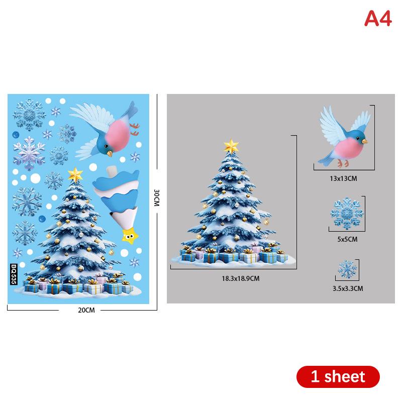 

Рождественские синие наклейки на окна снеговик Дед Мороз птица снежинка лось украшения Счастливого Рождества 2025 С Новым годом 2026 A4