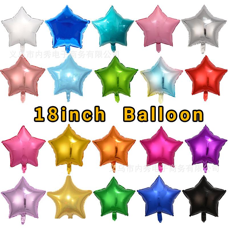 18-Inch Light Version Of Pentagram Aluminum Film Balloon Solid Color Star Balloon Aluminum Foil Birthday Party Decoration Arrangement