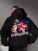 Stylish Hooded Sweatshirt Featuring a Classic Back Design of The British Flag And a Clenched Fist Equipped with a Kangaroo Pocket