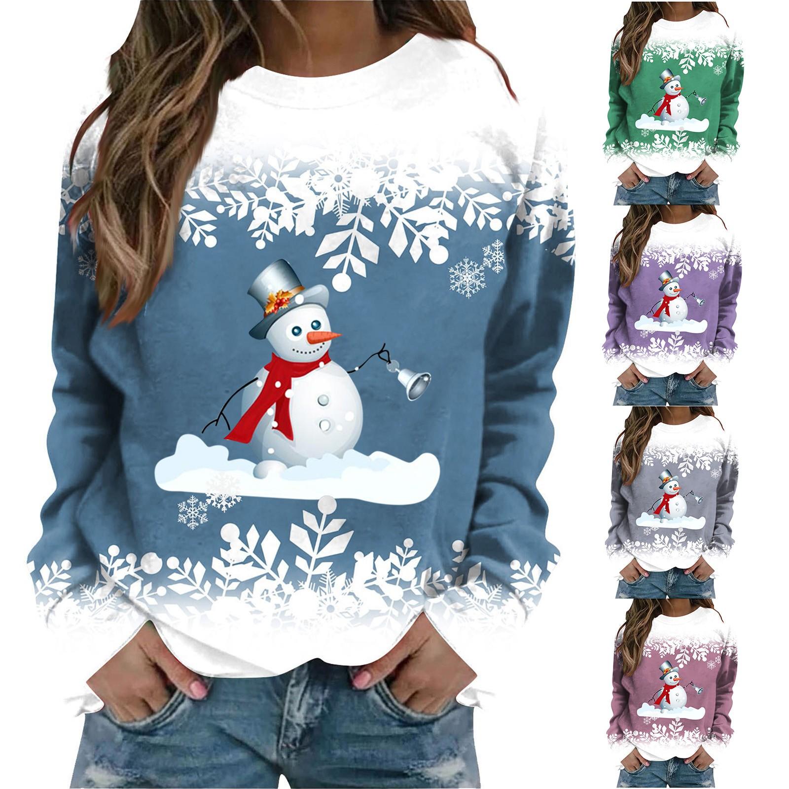 

Рождественский джемпер Женская толстовка O-Neck с длинным рукавом Повседневные рождественские потовые топы