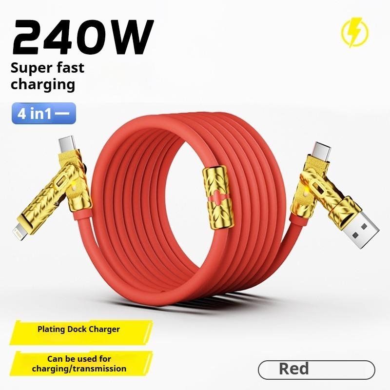 

Eary 240W 4 in 1 Charging Cable USB A/C to C/Lightning with Light for iPhone 16e 15 14 Pro/MacBook Air 17/iPad/Samsung/Switch 2