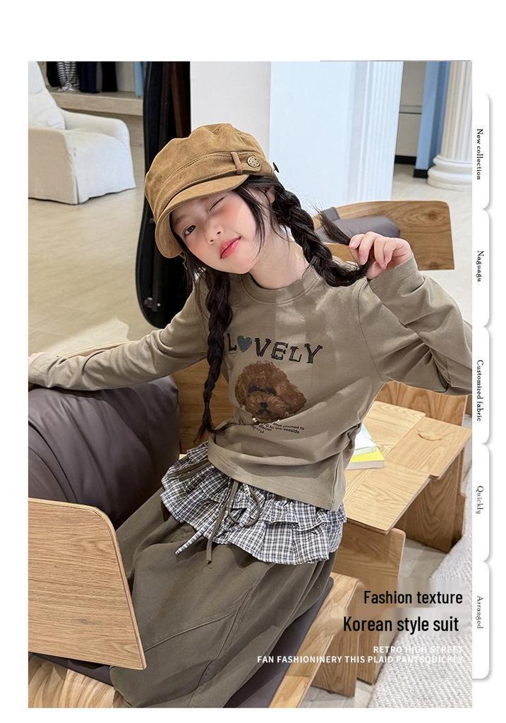 Girls' Autumn Long-Sleeve T-Shirt & Workwear Pants Set - 2026 New Style for Big Kids