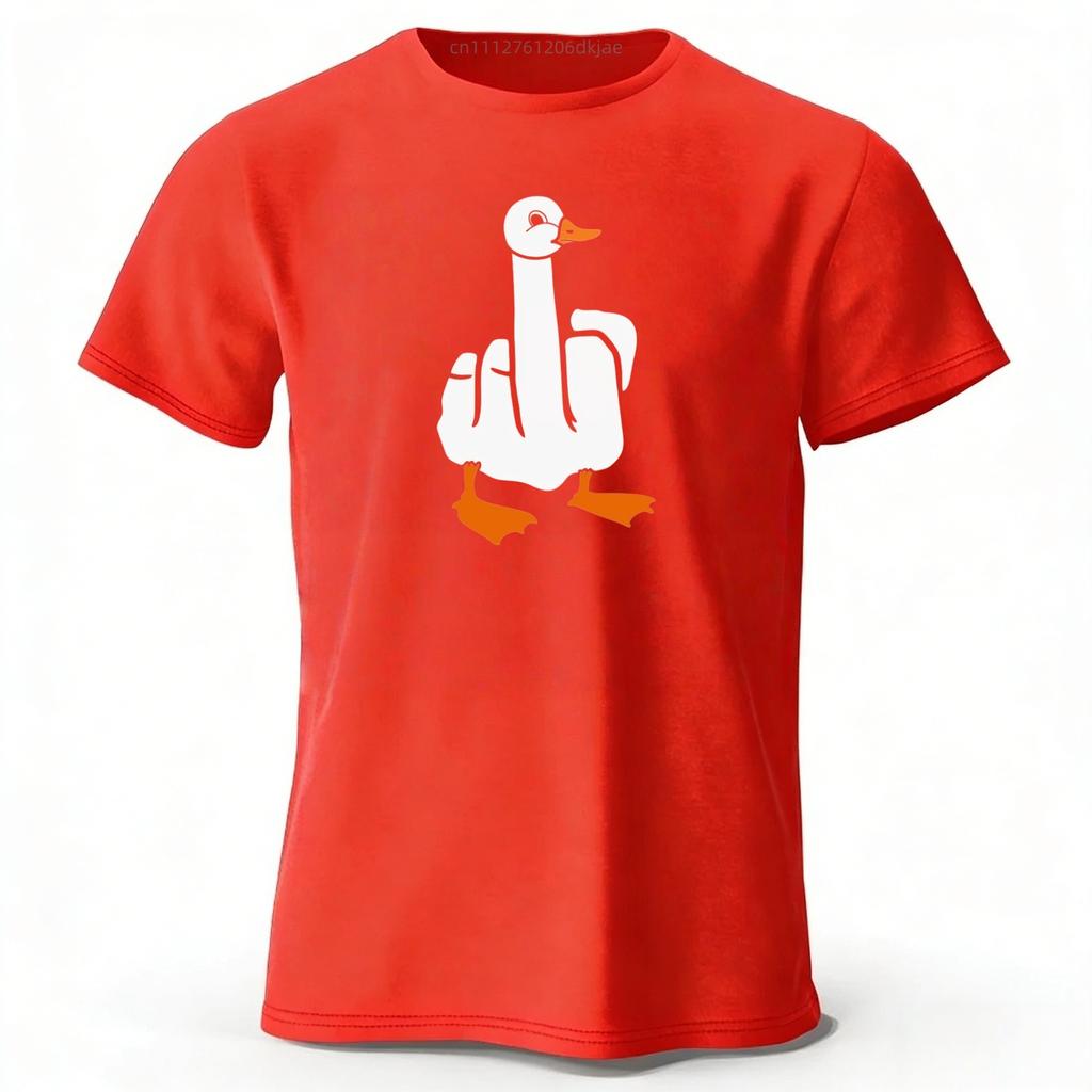 Funny Middle Finger Duck Creative Print Pure Cotton Tshirt for Mens Leisure Entertainment Tshirt Plus Size Loose Sports Top