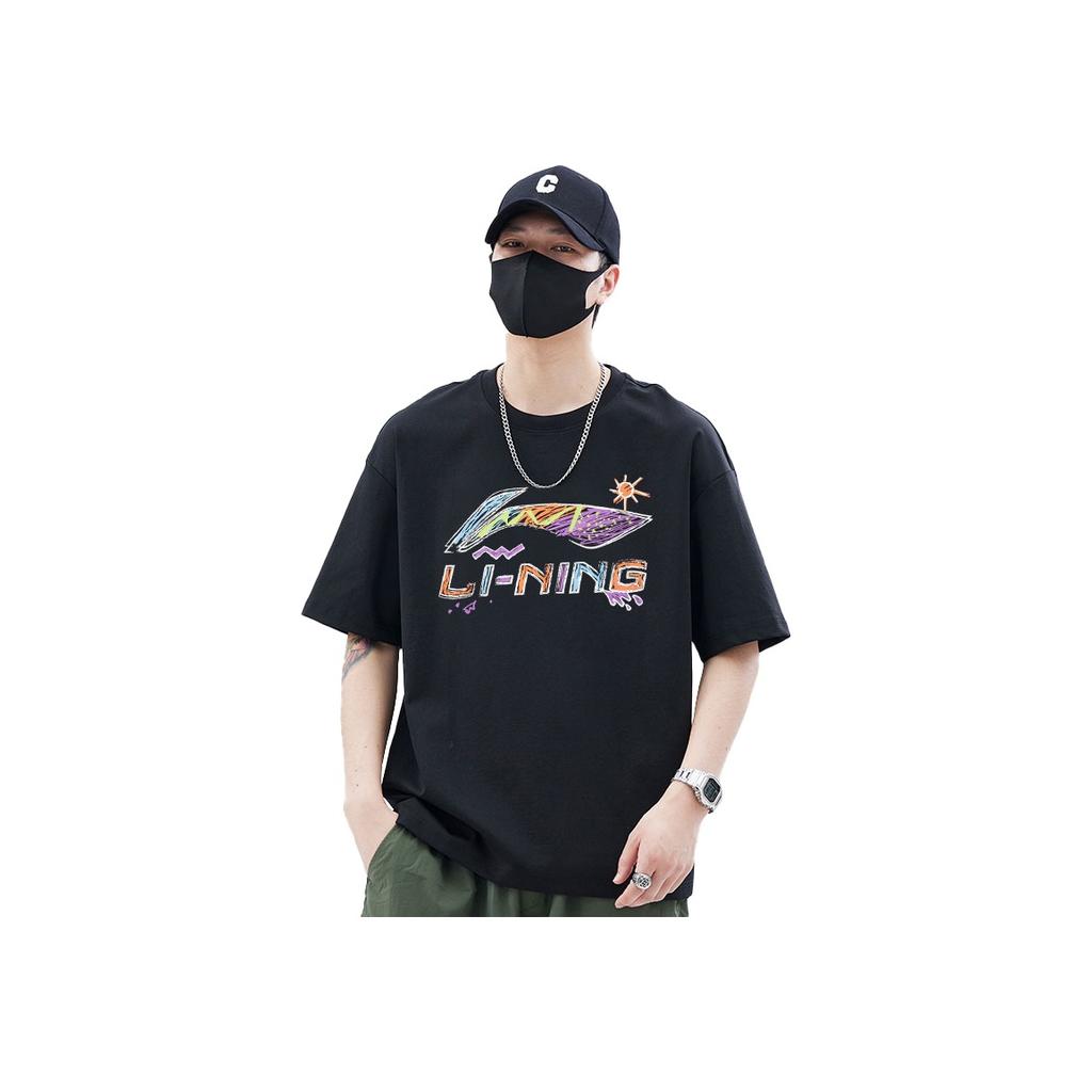 Li-Ning Loose Round Neck Breathable Student Style Versatile Letter Print Cycling Running Casual Sports Short Sleeve T-Shirt Unisex Tops ATBS770-2