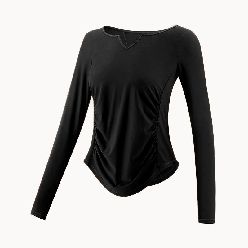 Autumn V-neck long-sleeved women's yoga casual T-shirt quick-drying top outdoor sports fitness dance clothes slim and thin