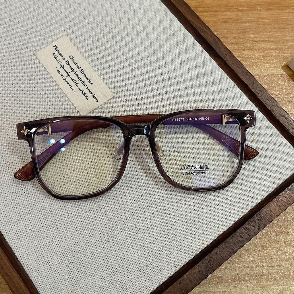 Retro brown large-frame glasses for women with myopia can be matched with degrees of anti-blue light, ultra-light TR flat mirror holder, plain face an
