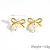 Personalized geometric design bow hanging pearl earrings fashion temperament elegant titanium steel earrings women