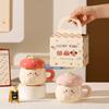 Cute Strawberry-shaped Ceramic Mug with Lid, 400ml Capacity, Featuring Adorable Blush-cheeked Cartoon Design.