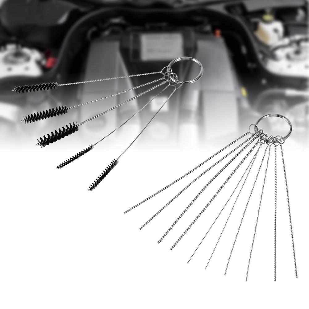 Carburetor Carbon Dirt Jet Remove 10 Cleaning Needles and 5 Brushes Tool Kits for Car&Motor