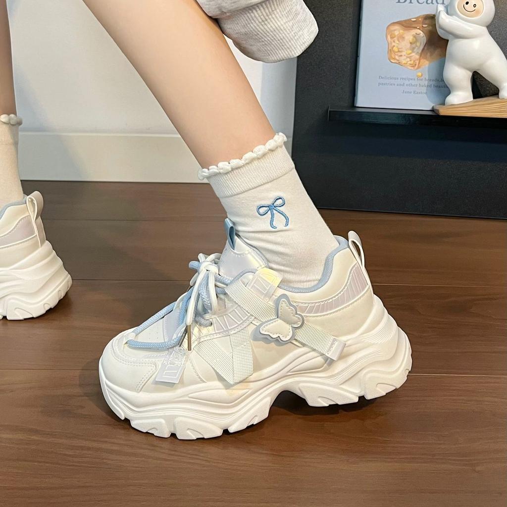 Women's Chunky Sneakers Autumn New Design Breathable Versatile Thick Sole Shoes for Students Trendy Comfortable