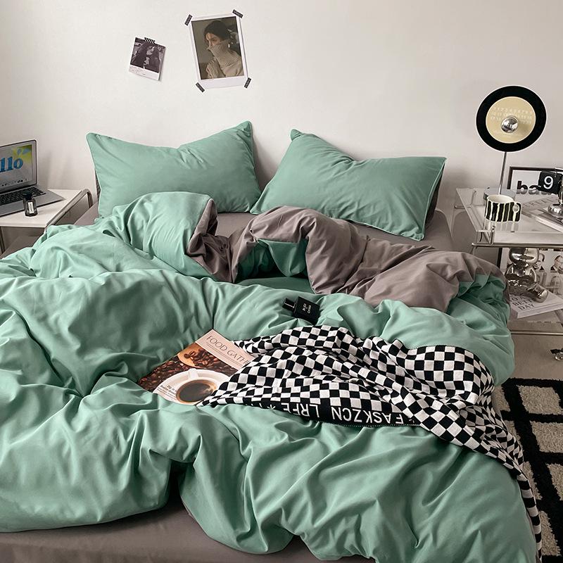 Japanese Solid Color Bed Set - Skin-Friendly, Breathable Sheets and Quilt Cover for Dormitories