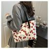 Cherry Print Large Capacity Tote Bag Fashionable Soft Faux Leather Shoulder Handbag for Women