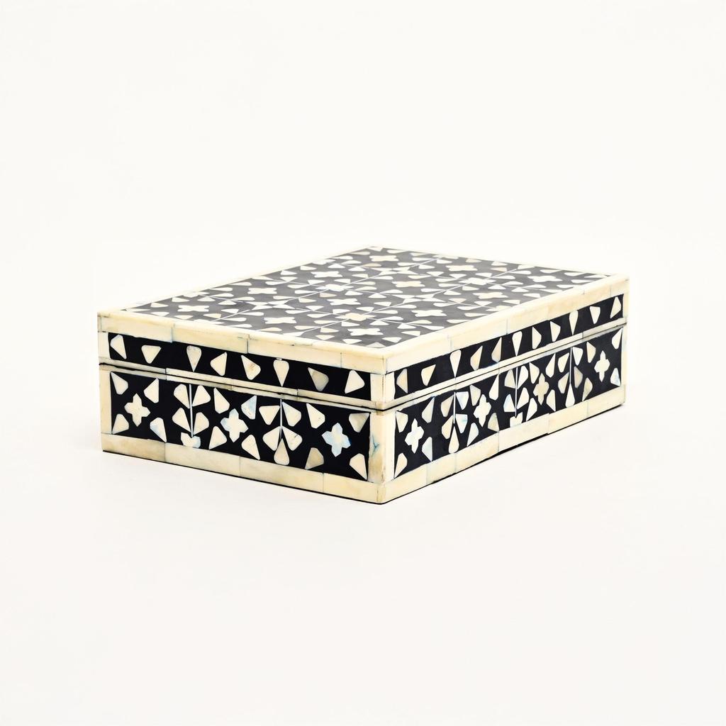 Floral Bone Inlay Box Set of 2 – Handcrafted Decorative Storage Boxes