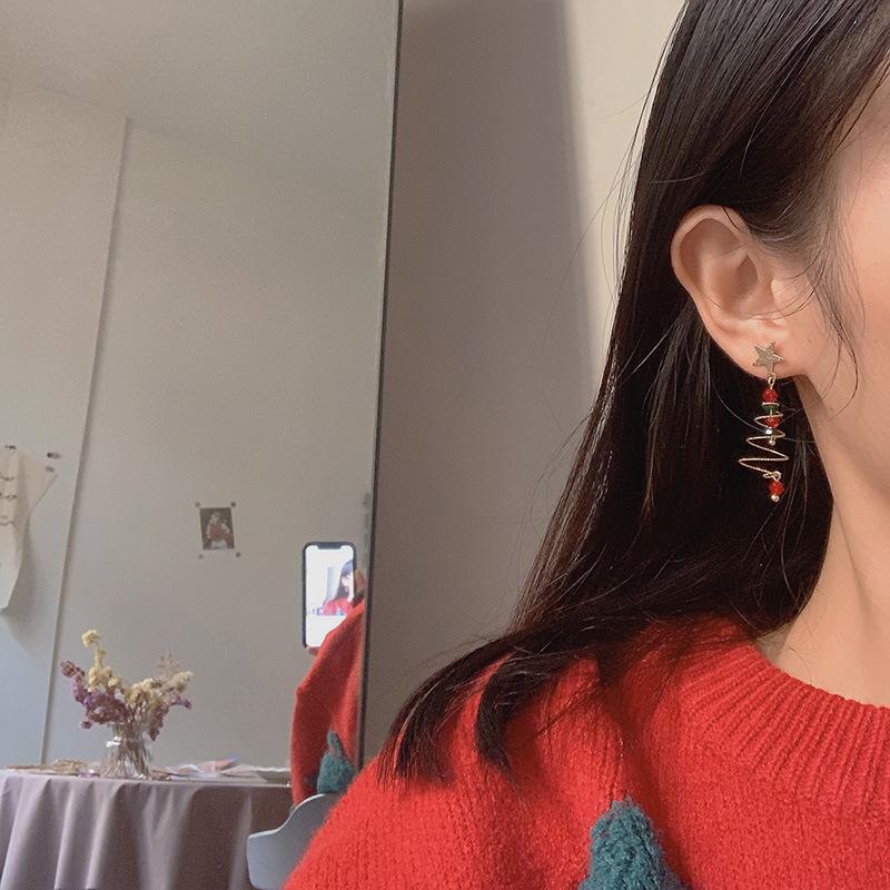 Christmas Tree Drop Earrings With Colorful Beads Stars Santa Snowman Delicate Holiday Jewelry Gift For Women