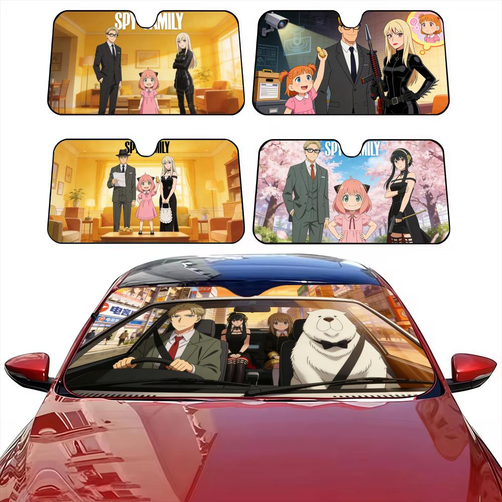Anime S-Spy X Family Sun Visor Car Windshield Sun Shade Front Window Sunshade UV Block Heat Insulation Cover Parasol